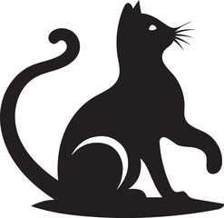 Silhouette vector illustration of cute cat playing with a ball. Kitten outline with ball.