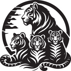 Group of tiger Silhouette isolated on white background Minimalist tiger vector shape icon