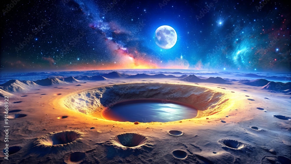 Canvas Prints lunar landscape with glowing crater generative ai
