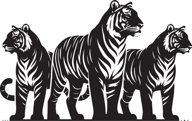 Group of tiger Silhouette isolated on white background Minimalist tiger vector shape icon