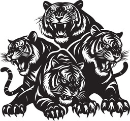 Group of tiger Silhouette isolated on white background Minimalist tiger vector shape icon