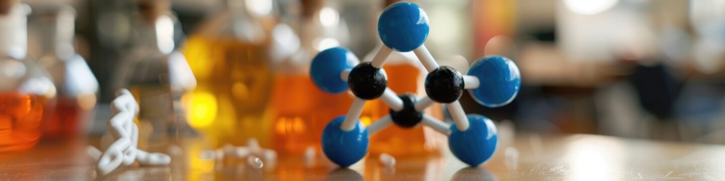 Close up of a molecular model depicting the structure of fructose in a chemistry class