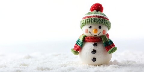 Adorable mini snowman figurine on white background, Snowman, cute, winter, holiday, festive, miniature, decoration, Christmas, adorable