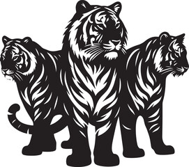 Group of tiger Silhouette isolated on white background Minimalist tiger vector shape icon