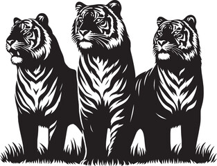 Group of tiger Silhouette isolated on white background Minimalist tiger vector shape icon