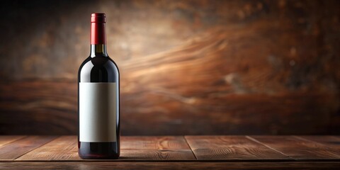Fototapeta premium A close-up shot of a bottle of red wine with a blank label, wine, bottle, red, alcohol, beverage, drink, glass, cork