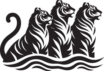 Group of tiger Silhouette isolated on white background Minimalist tiger vector shape icon