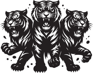 Group of tiger Silhouette isolated on white background Minimalist tiger vector shape icon