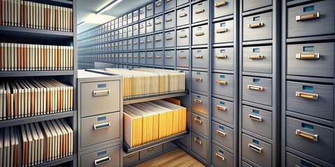 Organized storage drawers holding corporate records, neat, stacked, storage, drawers, organized, trove, corporate, records