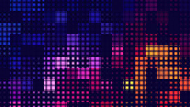 Abstract Digital Technology Futuristic Background. Square Pixels Halftone Pattern Tech Mosaic. Technology or Science Research Presentation Backdrop. Vector Illustration.