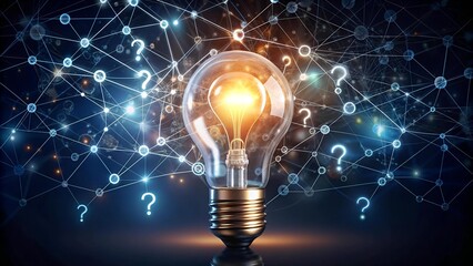 Illuminating Insights: A Glowing Light Bulb Amidst a Constellation of Question Marks  AI Generated
