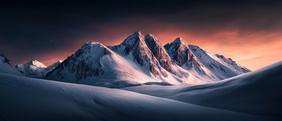 As the winter sun sets over a majestic mountain range