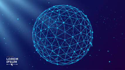 3D Sphere of Lines Background. Triangle Grid HUD Element. Sci-Fi Planet Earth Template for Heads Up Display. Geometry Math Vector Illustration.