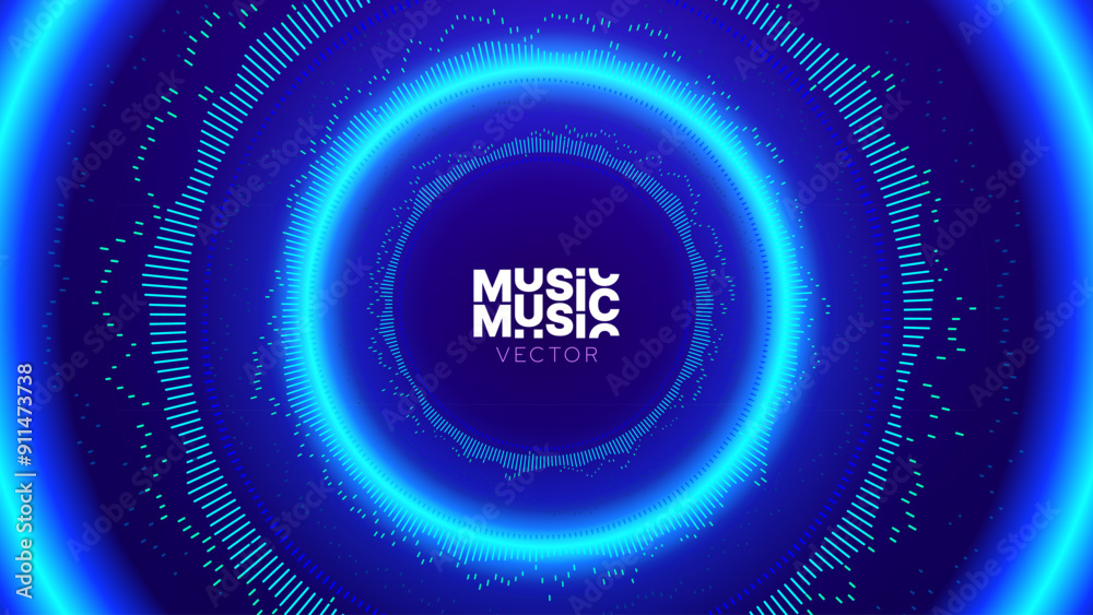 Aufkleber Abstract Sound Wave Circle Round EQ Background. Digital Music BG. Dynamic Music Wavy Lines Flow. Digital Equalizer. Round Sound Data Visualization. Abstract Vector Background.