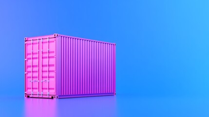 Bright pink shipping container against a vibrant blue background, showcasing modern industrial design and bold color contrast.