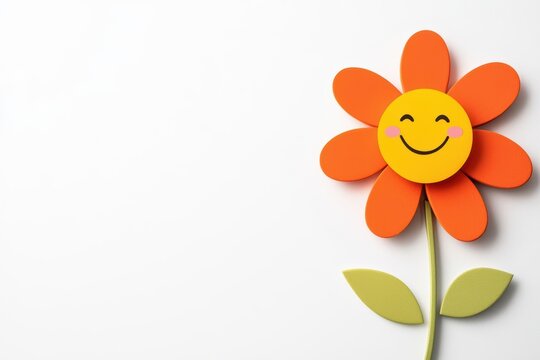Cute happy flower character with a smiling face and colorful petals