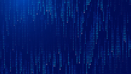 Abstract Binary Software Programming Code Background. Random Parts of Program Code. Digital Data Technology Concept. Random Binary Data Matrix Wide Vector Illustration.