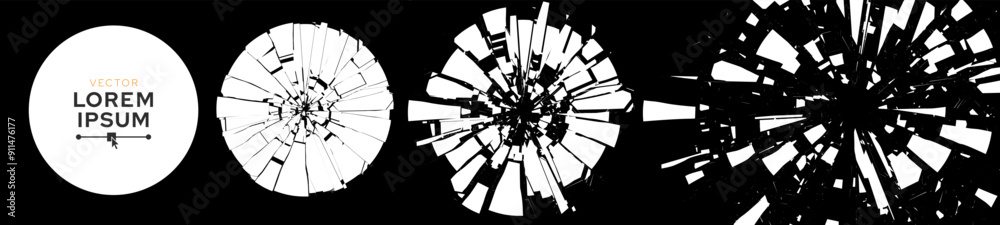 Aufkleber broken glass circles with cracks. abstract comic book flash explosion blast radial lines. shattered,