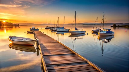 Fototapeta premium Golden Hour Reflections at the Pier AI generated