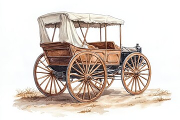 Fototapeta premium Light watercolor vintage scene of a cozy horsedrawn carriage