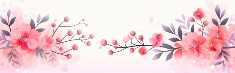 Watercolor painting of beautiful abstract floral background with pink color and leaves