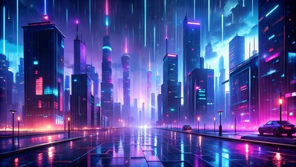 Cyberpunk Cityscape with Neon Rain: Animated Background for Vtubers and Twitch Streamers  AI generated