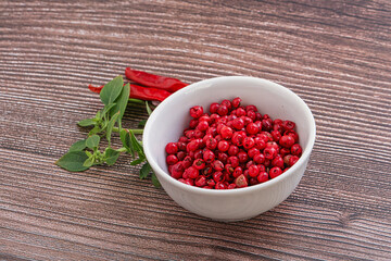 Red pepper seeds in the bowl