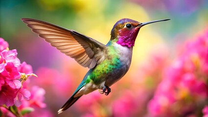 Fototapeta premium Vibrant Hummingbird in Bloom: A Celebration of Nature's Palette generative AI