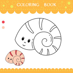 Simple educational game for kids. Vector worksheet with cute seashell for coloring book