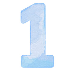 Watercolor blue numbers 1, design for cards and print