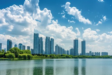 Fototapeta premium Urban Cityscape Background With Modern Skyline in Metropolitan Environment