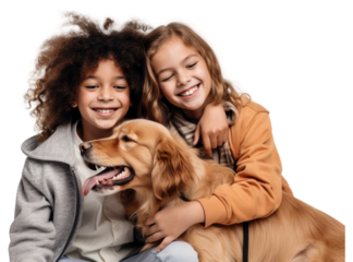 PNG Kids hugging a dog laughing mammal animal.