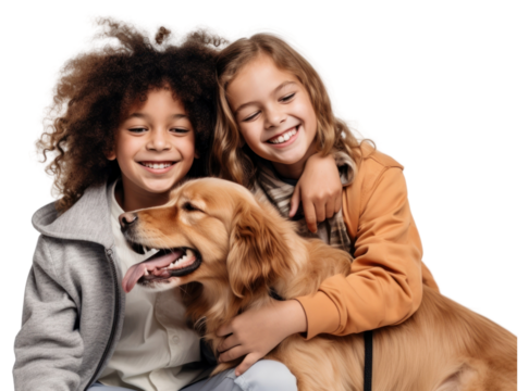 PNG Kids hugging a dog laughing mammal animal.