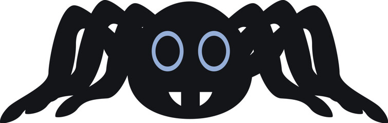 Cute black spider with big blue eyes and fangs is crawling