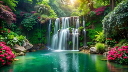 Emerald Waterfall Oasis  Generative AI