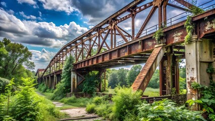 Fototapeta premium The Bridge of Rusted Dreams - A Post-Apocalyptic Vision AI generated