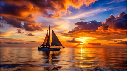 Silhouetted Sailboat Against a Sunset Sky  Generative AI