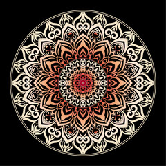 Luxury ornamental mandala design ethnic background with golden Geometric circle arabesque pattern vector doodle for poster, print, flyer, landing page, cover, brochure, banner, background