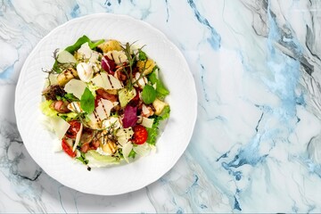 Photo of tasty fresh salad food in plate