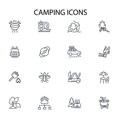 Camping icon set.vector.Editable stroke.linear style sign for use web design,logo.Symbol illustration.