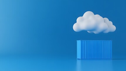 Creative concept of cloud technology, container, and data storage in a minimalistic blue background. Perfect for business and technology themes.