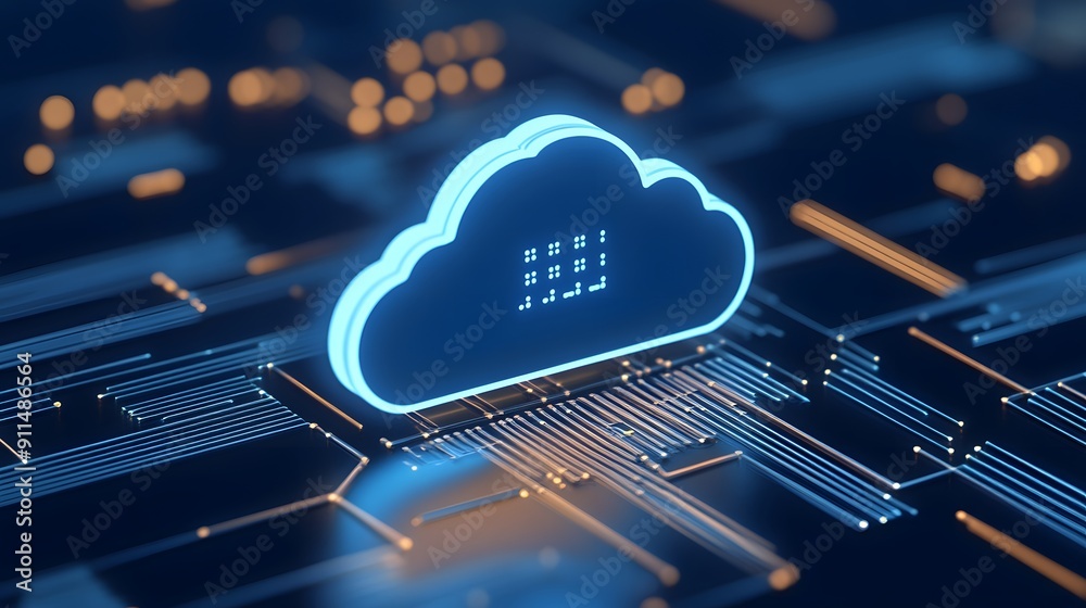 Poster digital cloud computing concept with futuristic data network background, symbolizing technology, inn