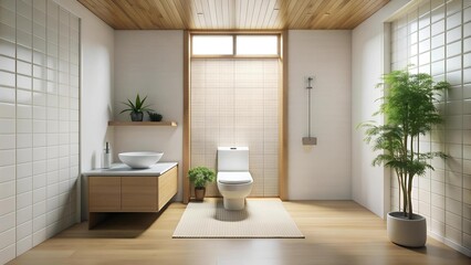 Tranquil Minimalism: A Japanese Zen Bathroom Sanctuary  AI Generated