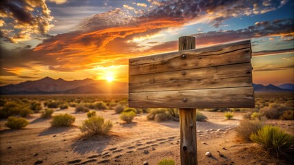 Rustic Charm: A Weathered Wooden Sign Against the Desert Sunset  AI generated