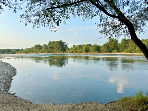 river ticino in cuggiono village, italy, 04 august 2024