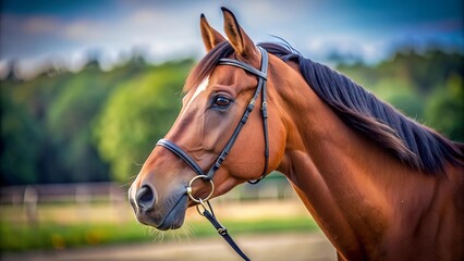 Obraz premium The Horse's Serene Presence: A Close-Up Study of Equine Serenity Before Riding Lessons Generative AI