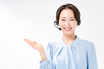 ヘッドセットをつけた女性　手かざし