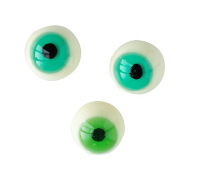 Three colored eyes made with candy for Halloween celebration