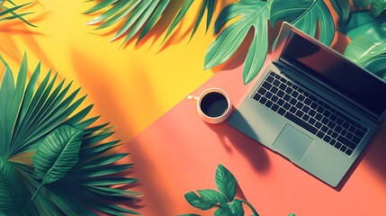 Seamless Transition Morning Breakfast Table with Laptop and Coffee for Remote Work Tasks