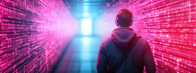 Future, Networker in a futuristic setting, utilizing advanced AI technologies, neon lighting